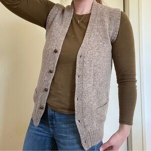 Vintage 100% wool oatmeal Beige Knit Button-Up Vest